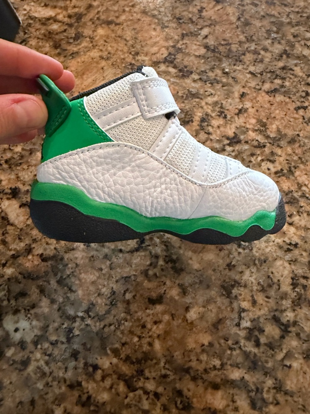 Jordan Toddler White and Green Velcro Sneakers (never worn)